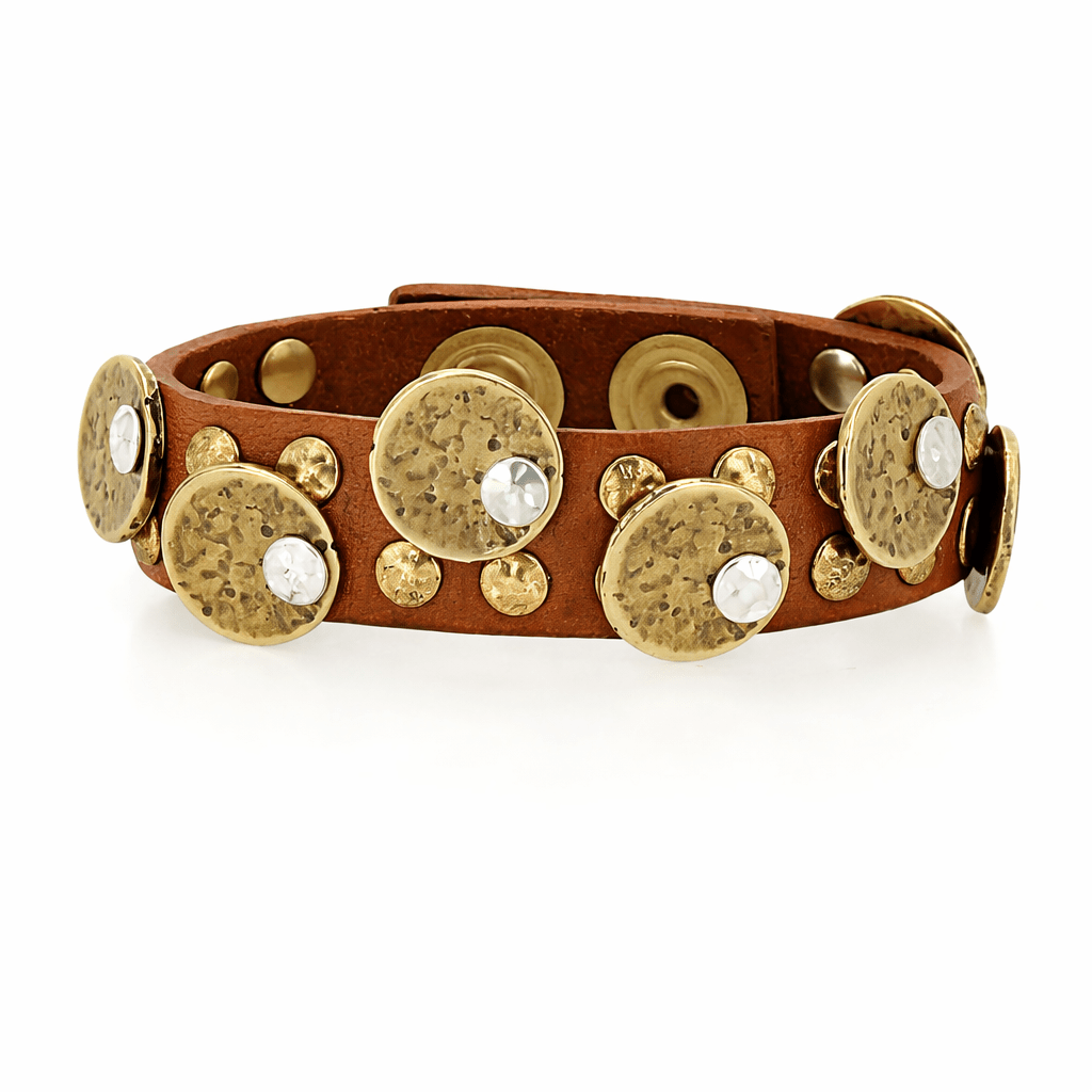 Bracciale in pelle con medaglie Campomaggi C024010ND X3010 Cognac - Pelletteria Allegrini