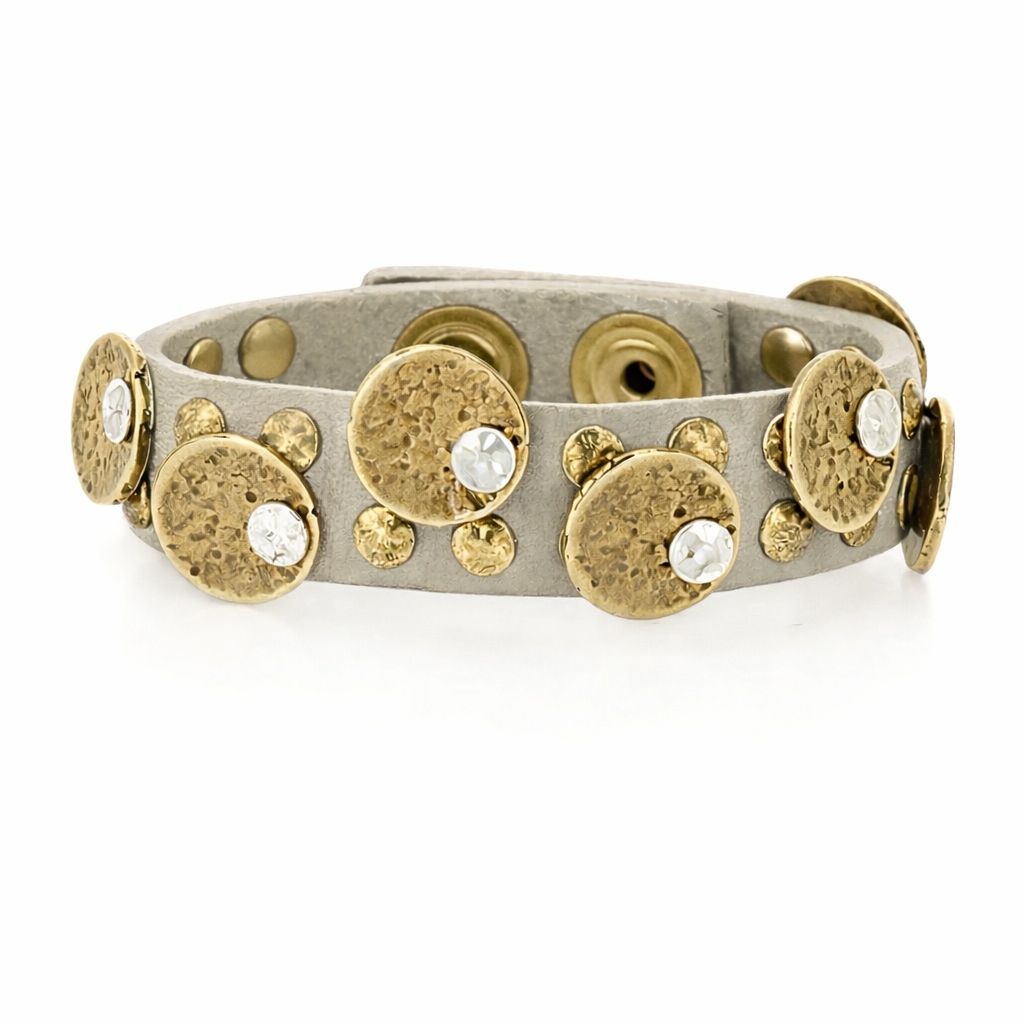 Bracciale in pelle con medaglie Campomaggi C024010ND X3010 Ghiaccio - Pelletteria Allegrini