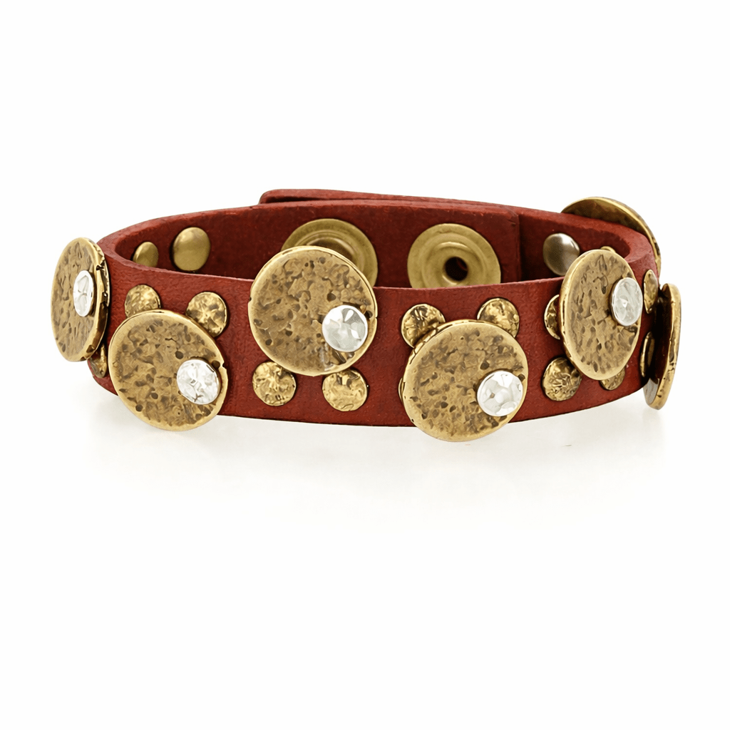 Bracciale in pelle con medaglie Campomaggi C024010ND X3010 Mattone - Pelletteria Allegrini