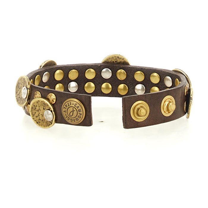 Bracciale in pelle con medaglie Campomaggi C024010ND X3010 Moro - Pelletteria Allegrini