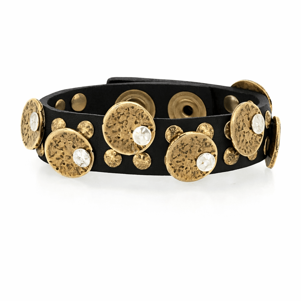 Bracciale in pelle con medaglie Campomaggi C024010ND X3010 Nero - Pelletteria Allegrini
