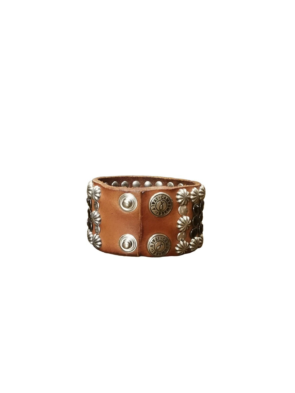 Bracciale in pelle con strass e borchie Campomaggi C002170ND-X3167 Cognac