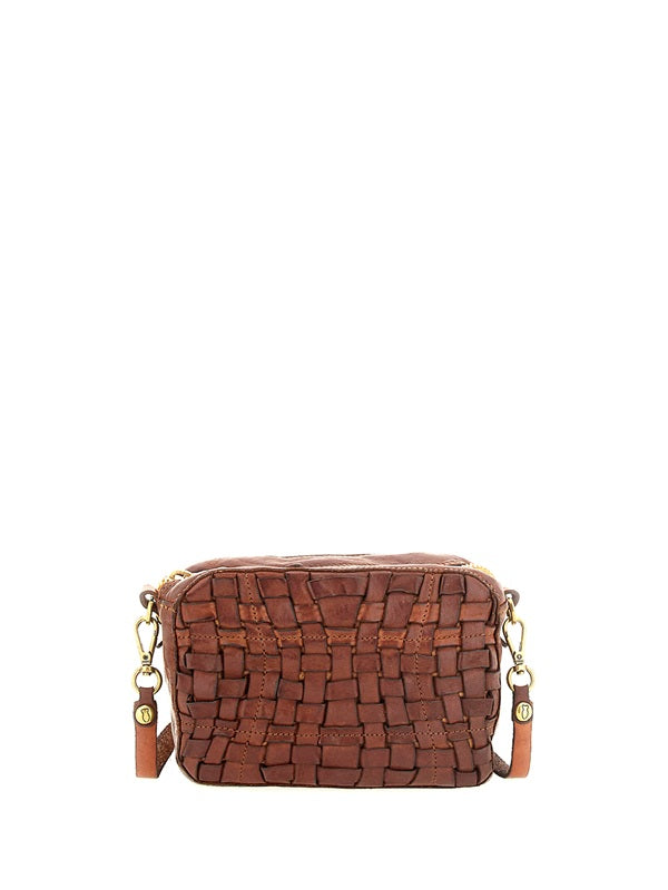 Borsa bauletto piccolo in pelle intrecciato Campomaggi C021330ND X2273 cognac