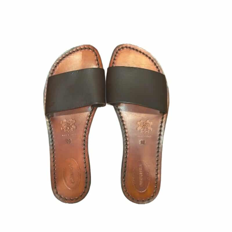 Ciabatta in cuoio con fascia donna Pelletteria Allegrini Filippo 522D testa di moro - Pelletteria Allegrini