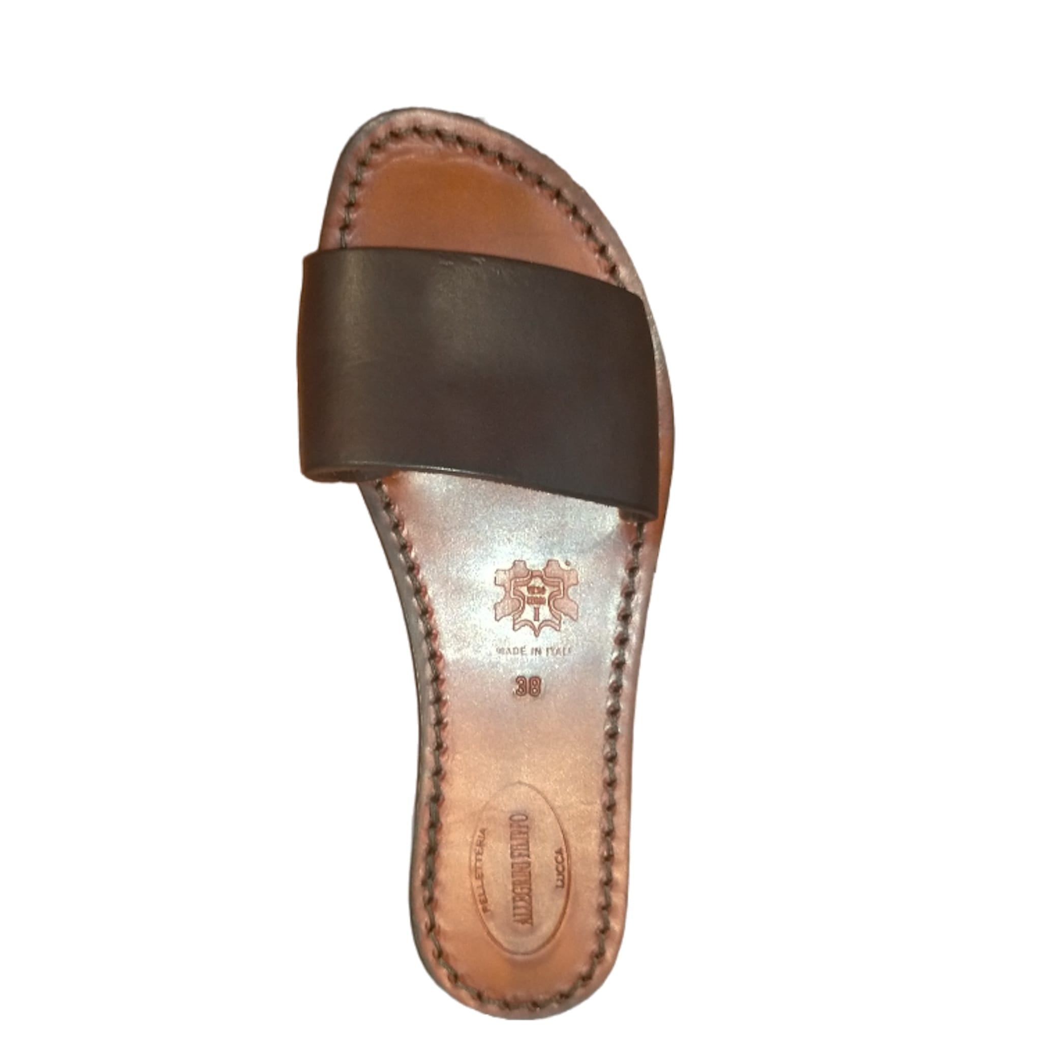 Ciabatta in cuoio con fascia donna Pelletteria Allegrini Filippo 522D testa di moro - Pelletteria Allegrini