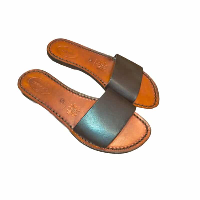 Ciabatta in cuoio con fascia donna Pelletteria Allegrini Filippo 522D testa di moro - Pelletteria Allegrini