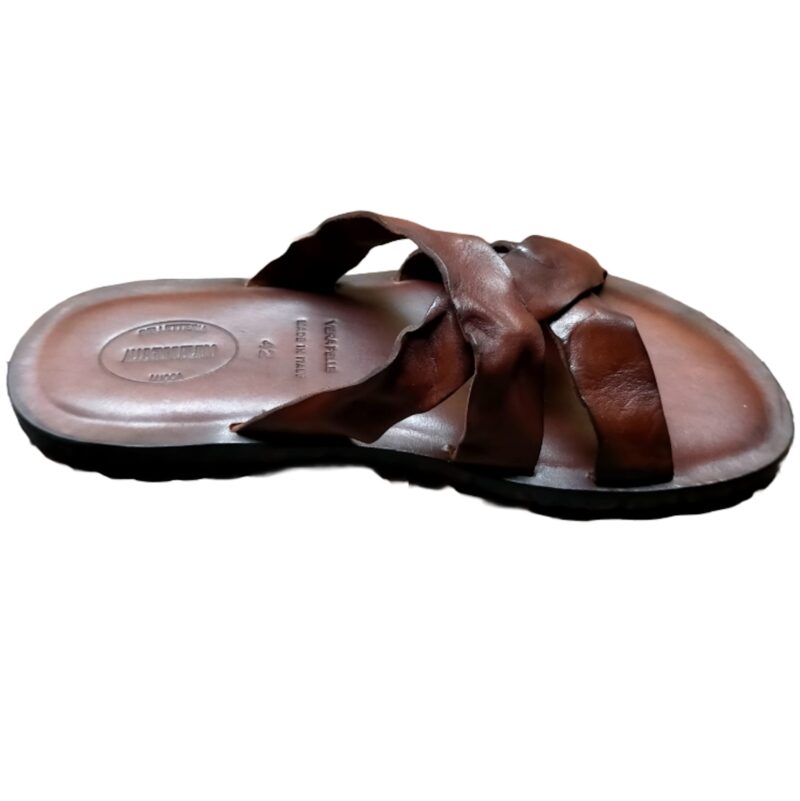 Ciabatta in cuoio con intreccio uomo Pelletteria Allegrini Filippo M6377 Marrone - Pelletteria Allegrini
