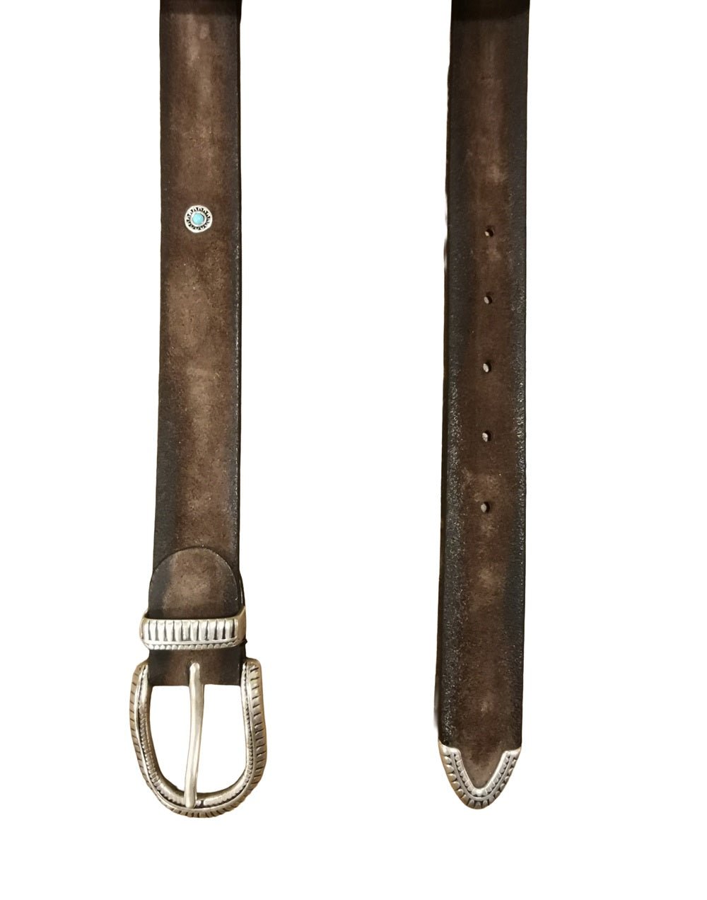 Cintura in crosta invecchiata con borchie e pietre Pelletteria Allegrini Filippo 2573 Testa di moro - Pelletteria Allegrini
