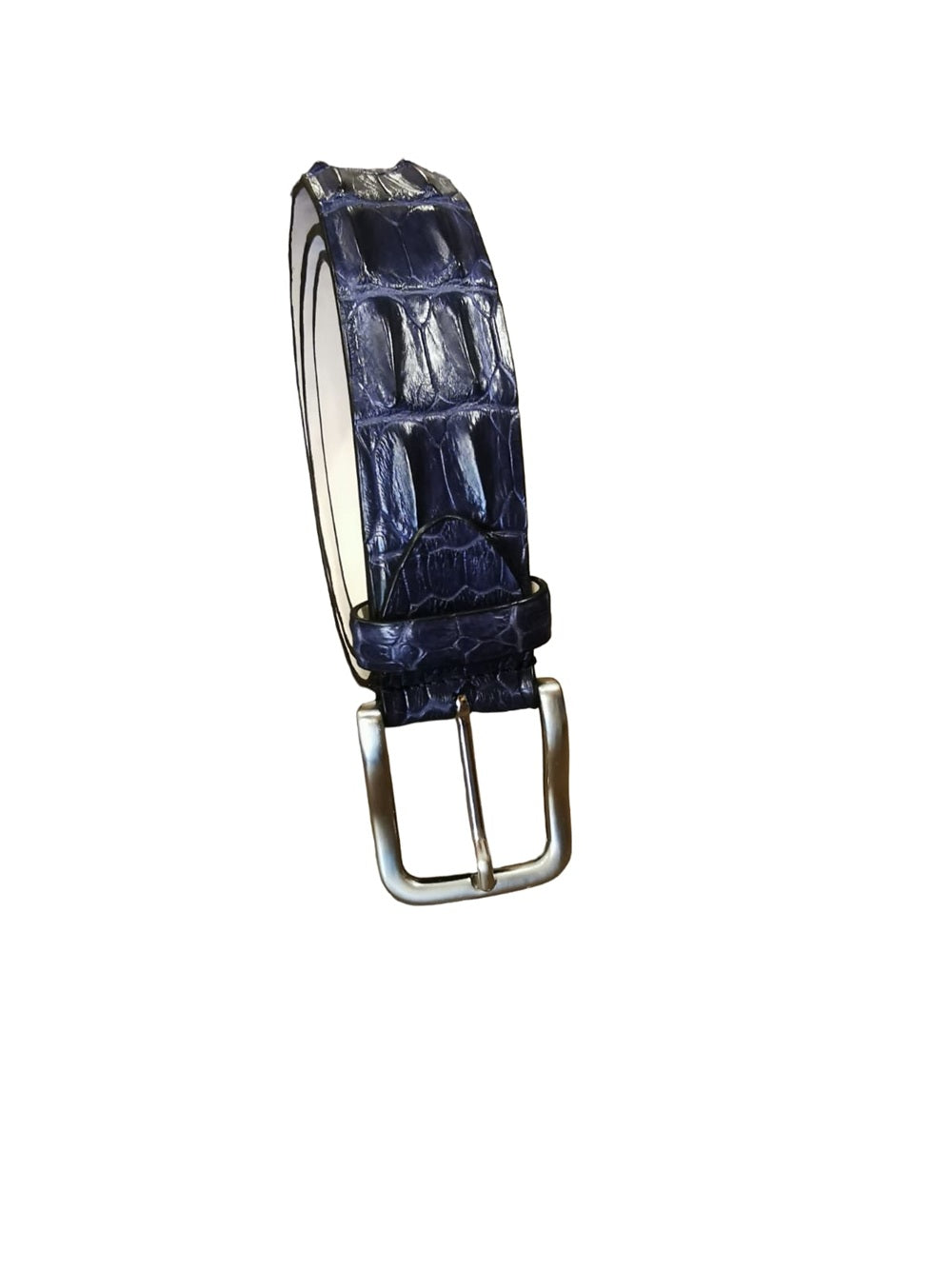 Cintura uomo in schiena di vero coccodrillo Pelletteria Allegrini Filippo C326 Blu