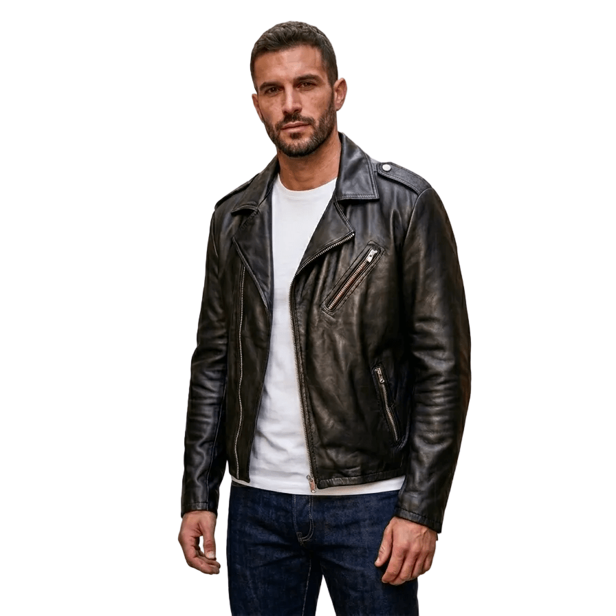 Giacca chiodo da uomo Pelletteria Allegrini Filippo RIDERS Nero - Pelletteria Allegrini