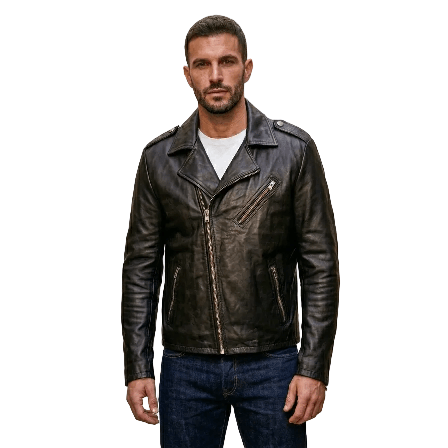 Giacca chiodo da uomo Pelletteria Allegrini Filippo RIDERS Nero - Pelletteria Allegrini