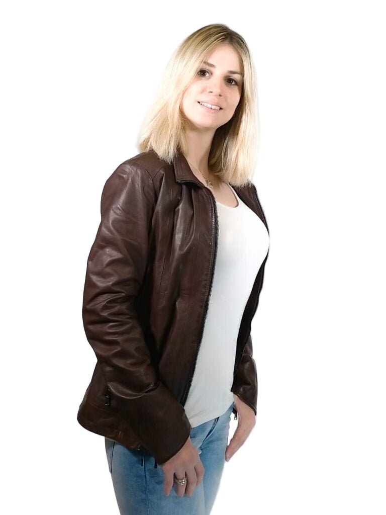 Giacca in pelle donna tamponata a mano Pelletteria Allegrini Filippo CESIRA Tuscany Testa di moro - Pelletteria Allegrini