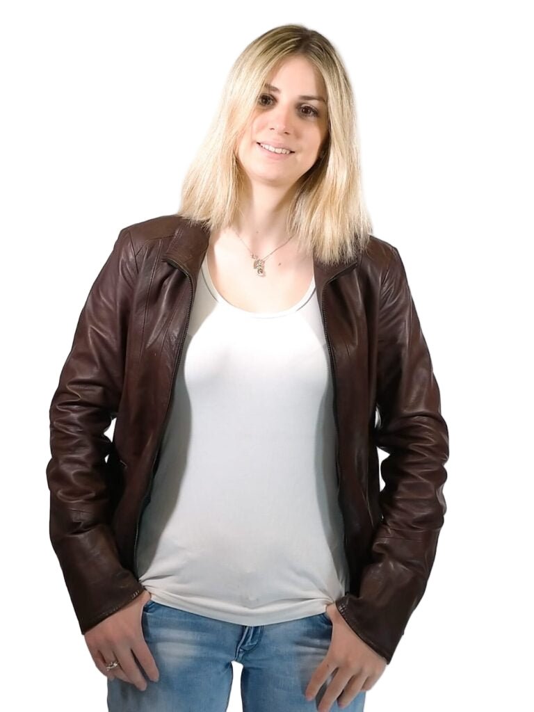 Giacca in pelle donna tamponata a mano Pelletteria Allegrini Filippo CESIRA Tuscany Testa di moro - Pelletteria Allegrini