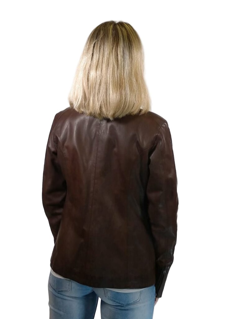 Giacca in pelle donna tamponata a mano Pelletteria Allegrini Filippo CESIRA Tuscany Testa di moro - Pelletteria Allegrini
