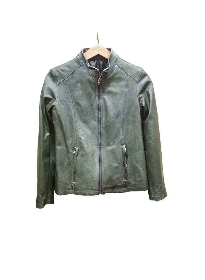 Giacca in pelle donna tamponata a mano Pelletteria Allegrini Filippo CLAUDIA Verde militare - Pelletteria Allegrini