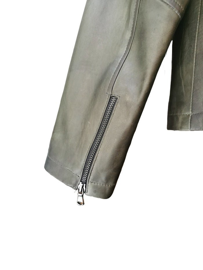 Giacca in pelle donna tamponata a mano Pelletteria Allegrini Filippo CLAUDIA Verde militare - Pelletteria Allegrini