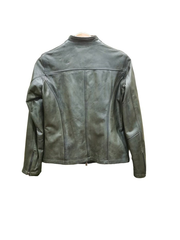 Giacca in pelle donna tamponata a mano Pelletteria Allegrini Filippo CLAUDIA Verde militare - Pelletteria Allegrini