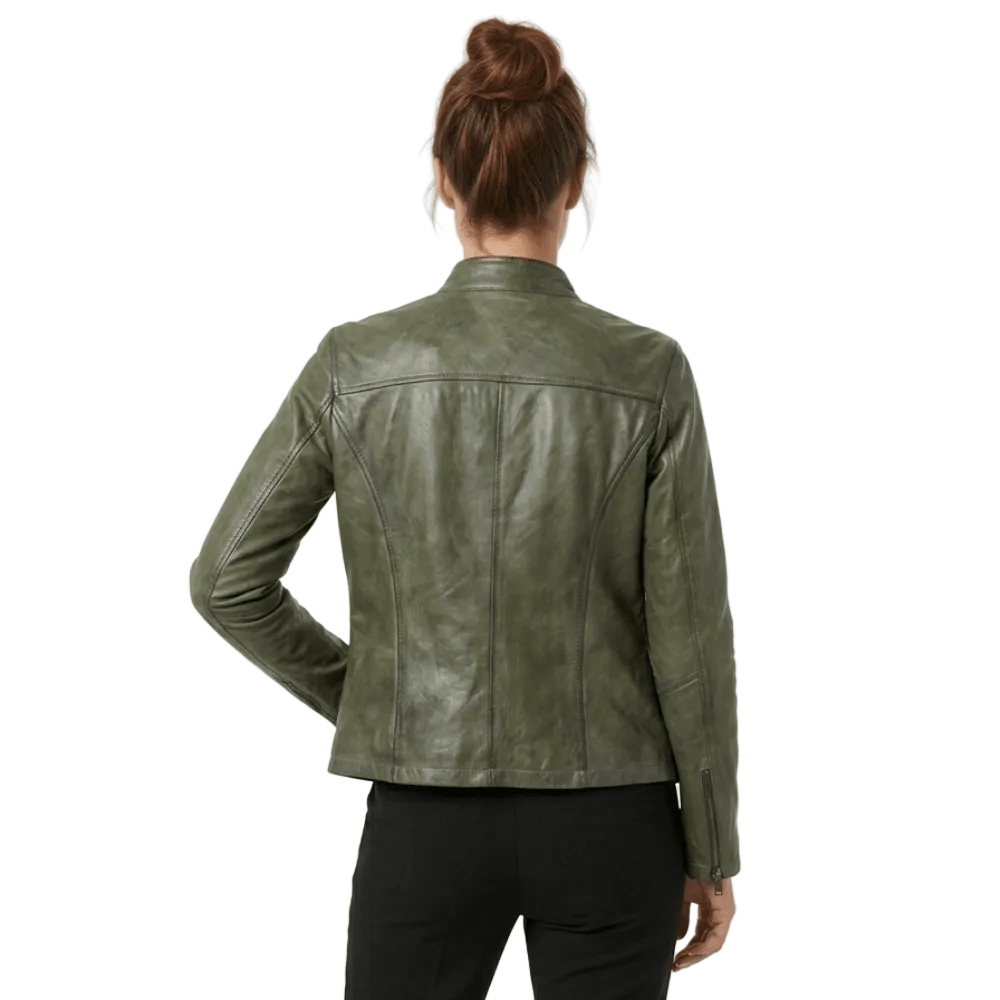 Giacca in pelle donna tamponata a mano Pelletteria Allegrini Filippo CLAUDIA Verde militare - Pelletteria Allegrini