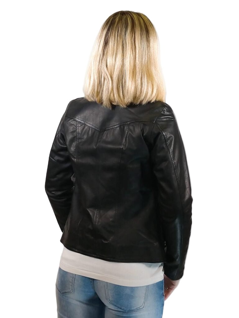 Giacca in pelle donna tamponata a mano Pelletteria Allegrini Filippo GREASE Tuscany Nero - Pelletteria Allegrini