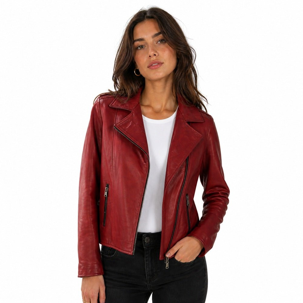 Giacca in pelle donna tamponata a mano Pelletteria Allegrini Filippo GREASE Tuscany Rosso - Pelletteria Allegrini