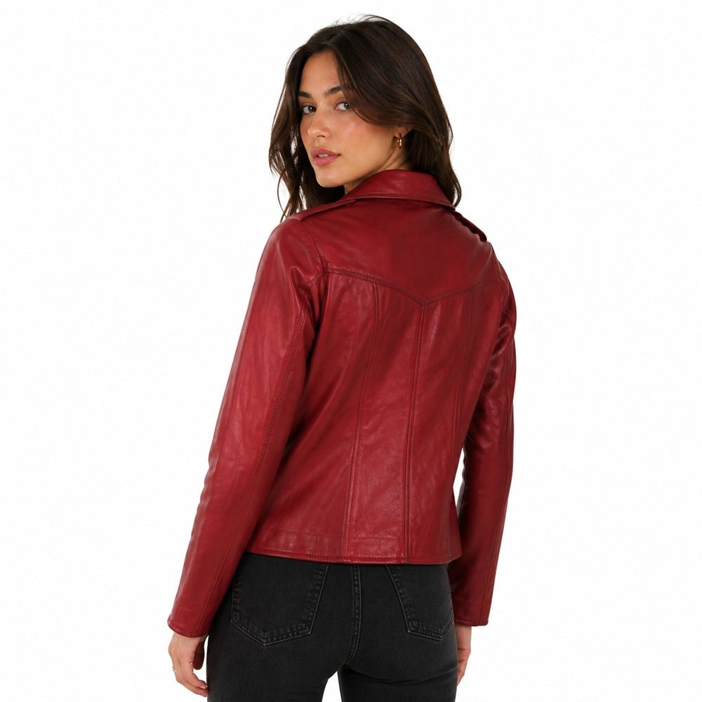 Giacca in pelle donna tamponata a mano Pelletteria Allegrini Filippo GREASE Tuscany Rosso - Pelletteria Allegrini