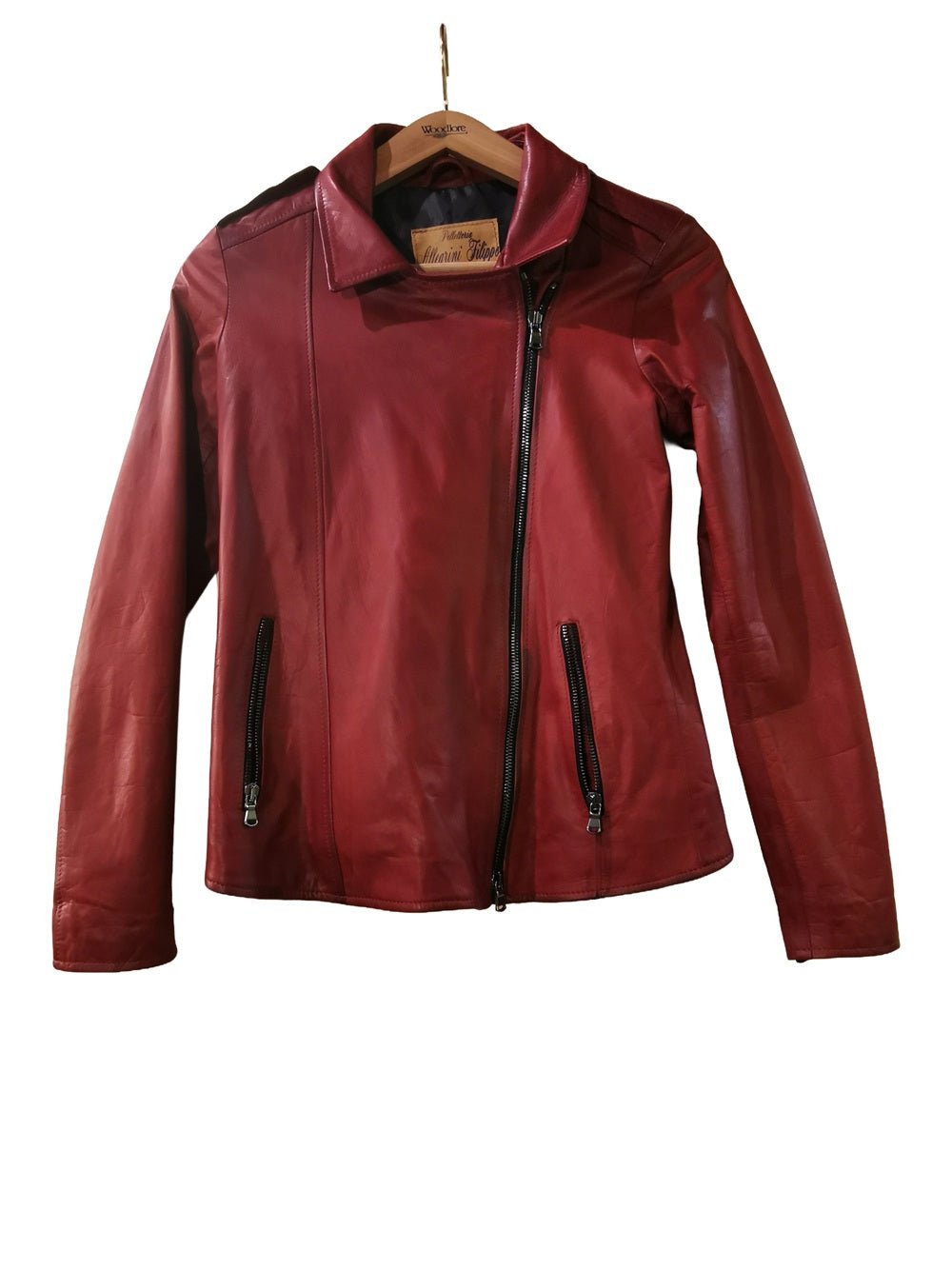 Giacca in pelle donna tamponata a mano Pelletteria Allegrini Filippo GREASE Tuscany Rosso - Pelletteria Allegrini