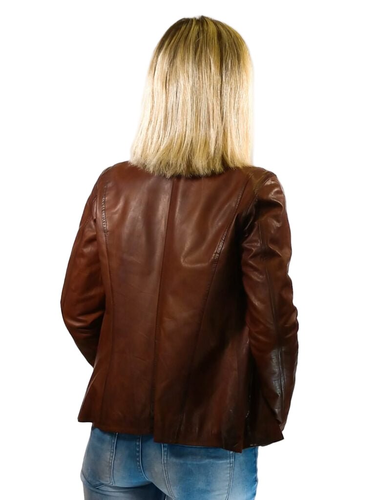 Giacca in pelle donna tamponata a mano Pelletteria Allegrini Filippo ROMANA tuscany Legno - Pelletteria Allegrini