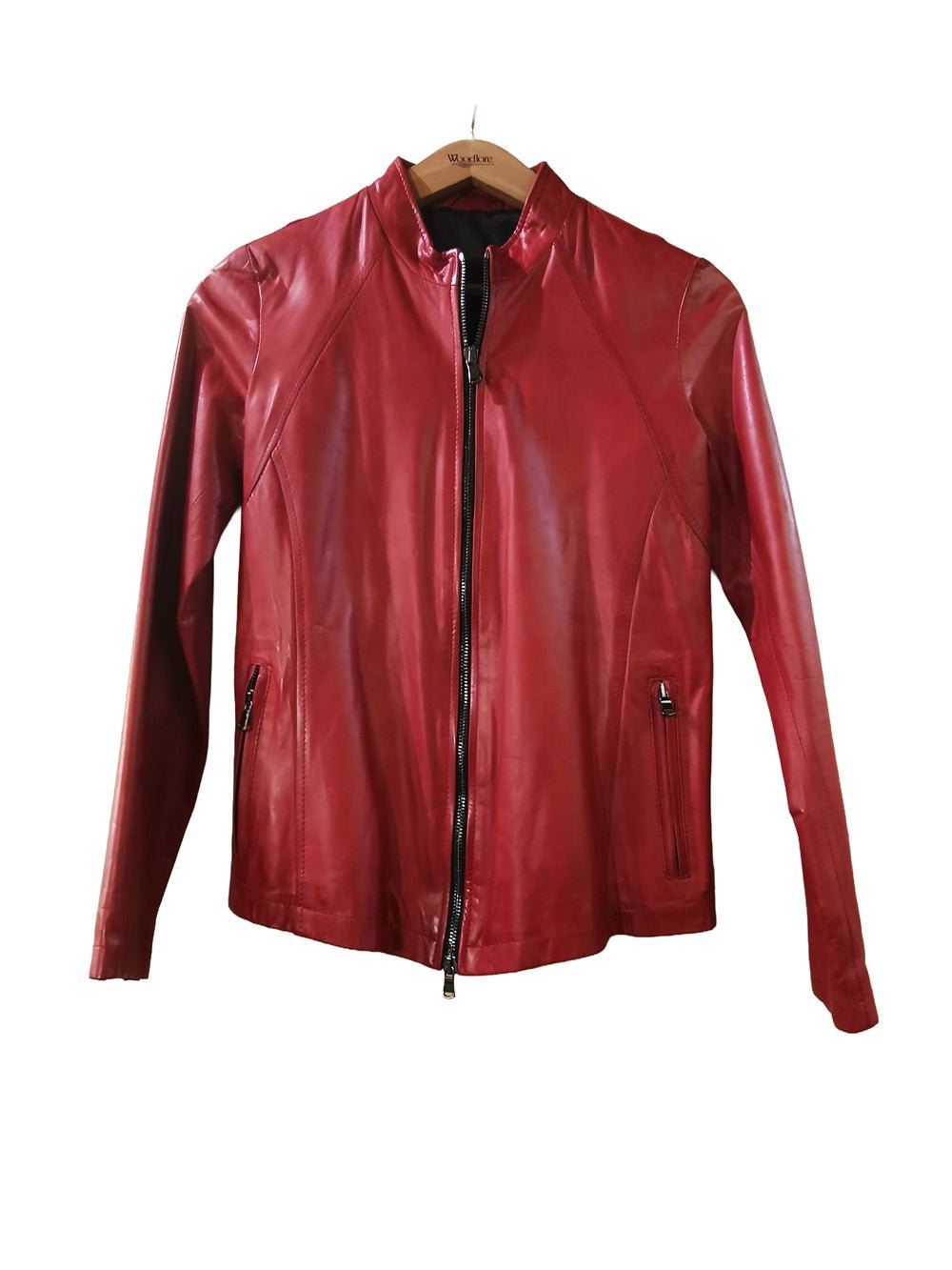 Giacca in pelle donna tamponata a mano Pelletteria Allegrini Filippo ROMANA tuscany Rosso - Pelletteria Allegrini