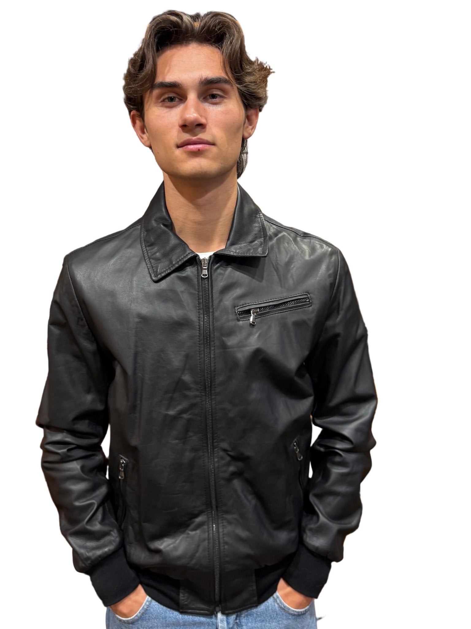 Giacca in pelle uomo Pelletteria Allegrini Filippo RED2 JAP Nero - Pelletteria Allegrini