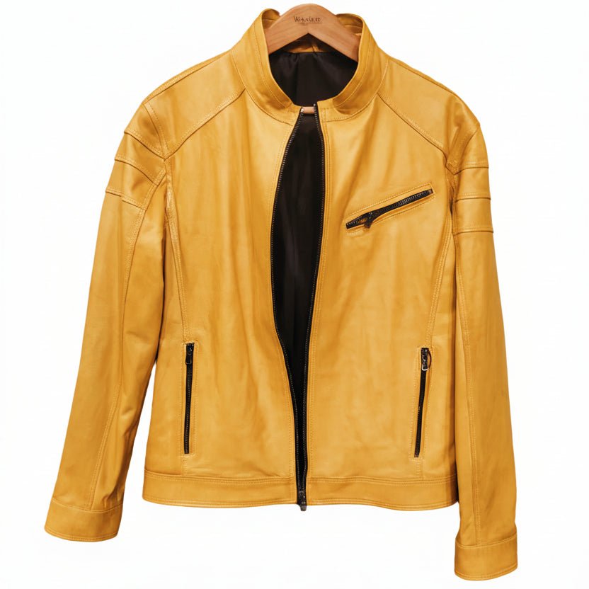 Giacca in pelle uomo tamponata a mano Pelletteria Allegrini Filippo PEGASO tuscany Giallo - Pelletteria Allegrini