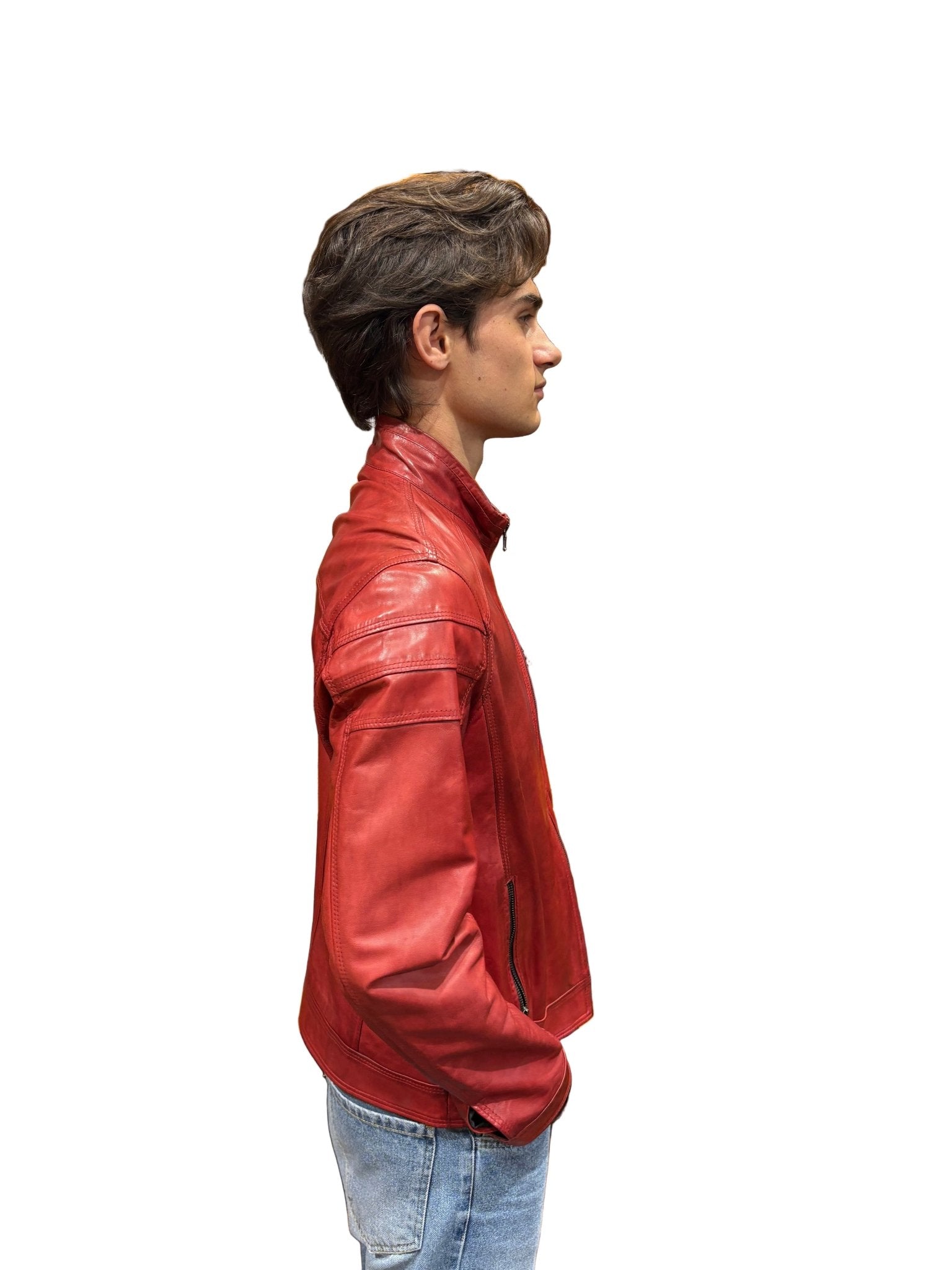 Giacca in pelle uomo tamponata a mano Pelletteria Allegrini Filippo PEGASO tuscany Rosso 54 cliente - Pelletteria Allegrini