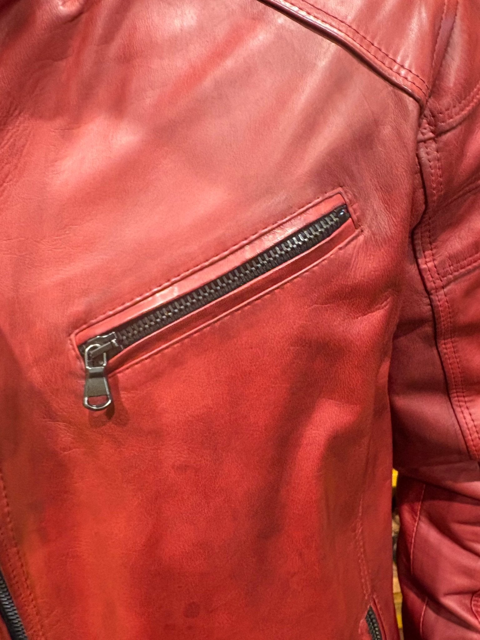 Giacca in pelle uomo tamponata a mano Pelletteria Allegrini Filippo PEGASO tuscany Rosso 54 cliente - Pelletteria Allegrini