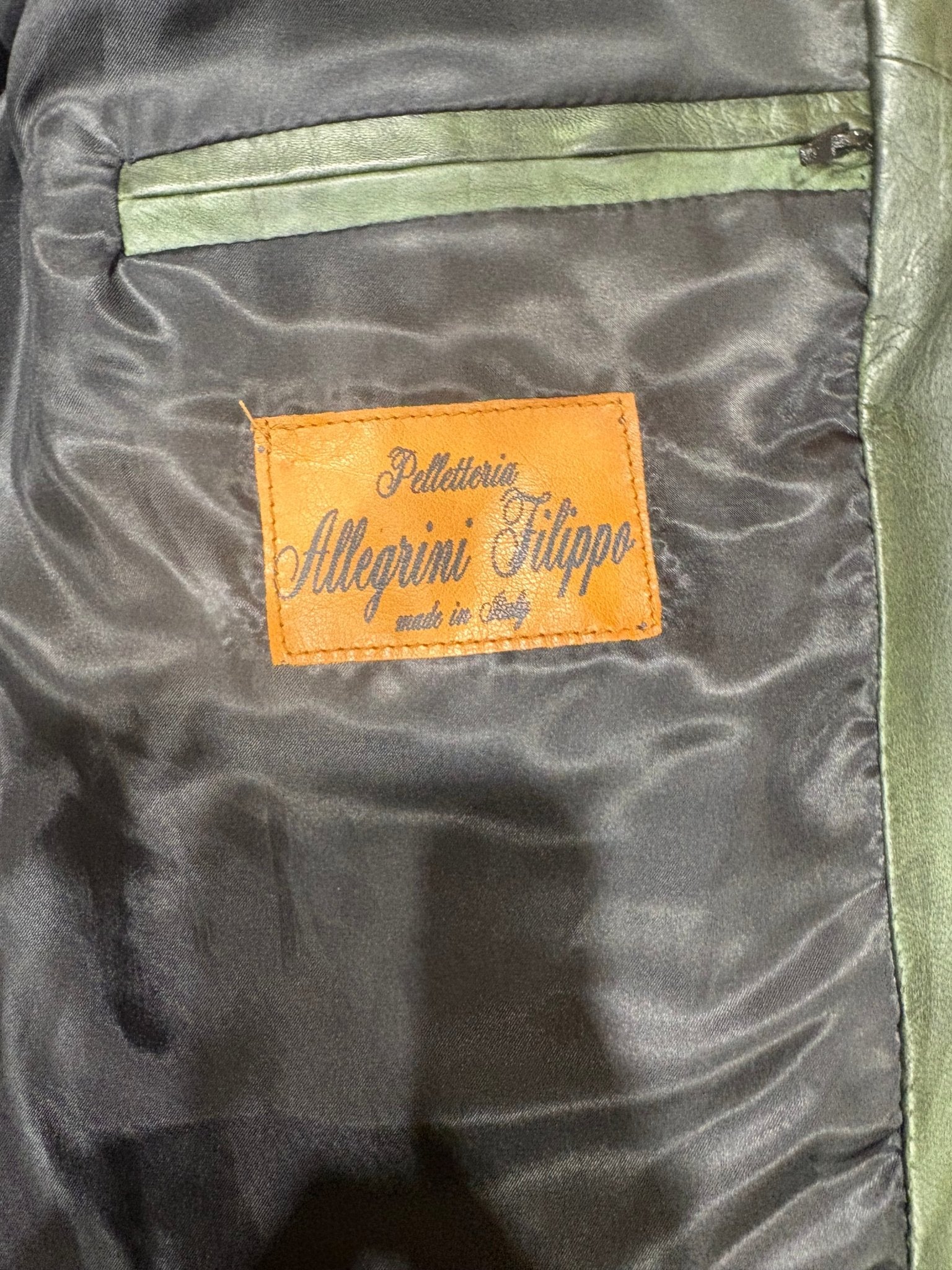 Giacca in pelle uomo tamponata a mano Pelletteria Allegrini Filippo PEGASO Tuscany Verde Militare - Pelletteria Allegrini