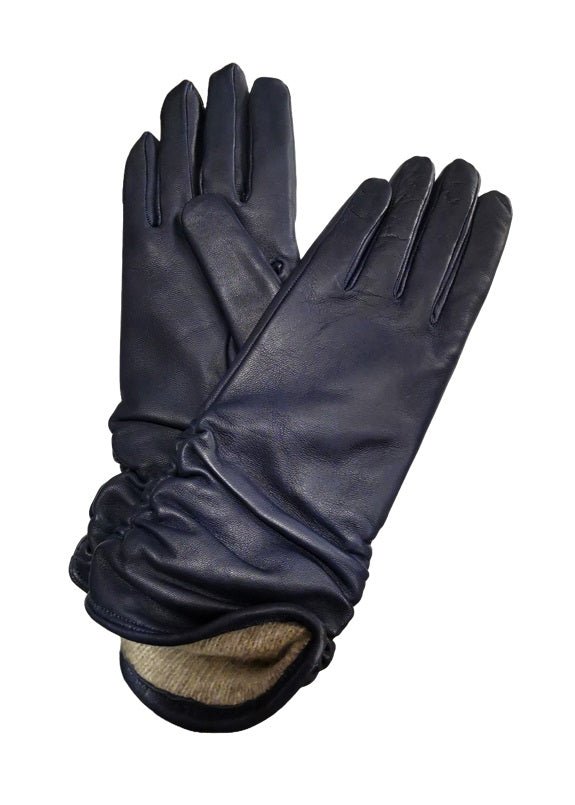 Guanto donna in pelle arricciato lungo Pelletteria Allegrini Filippo G4497 blu navy - Pelletteria Allegrini