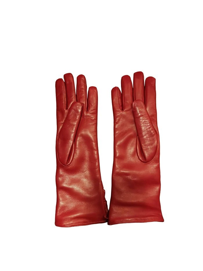 Guanto donna in pelle arricciato lungo Pelletteria Allegrini Filippo G4497 rubino - Pelletteria Allegrini