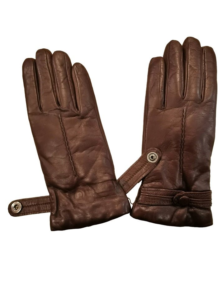 Guanto donna in pelle con bottoncino Pelletteria Allegrini Filippo G4656 testa di moro - Pelletteria Allegrini