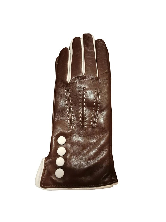 Guanto donna in pelle con bottoni laterali Pelletteria Allegrini Filippo G5534 marrone/beige - Pelletteria Allegrini