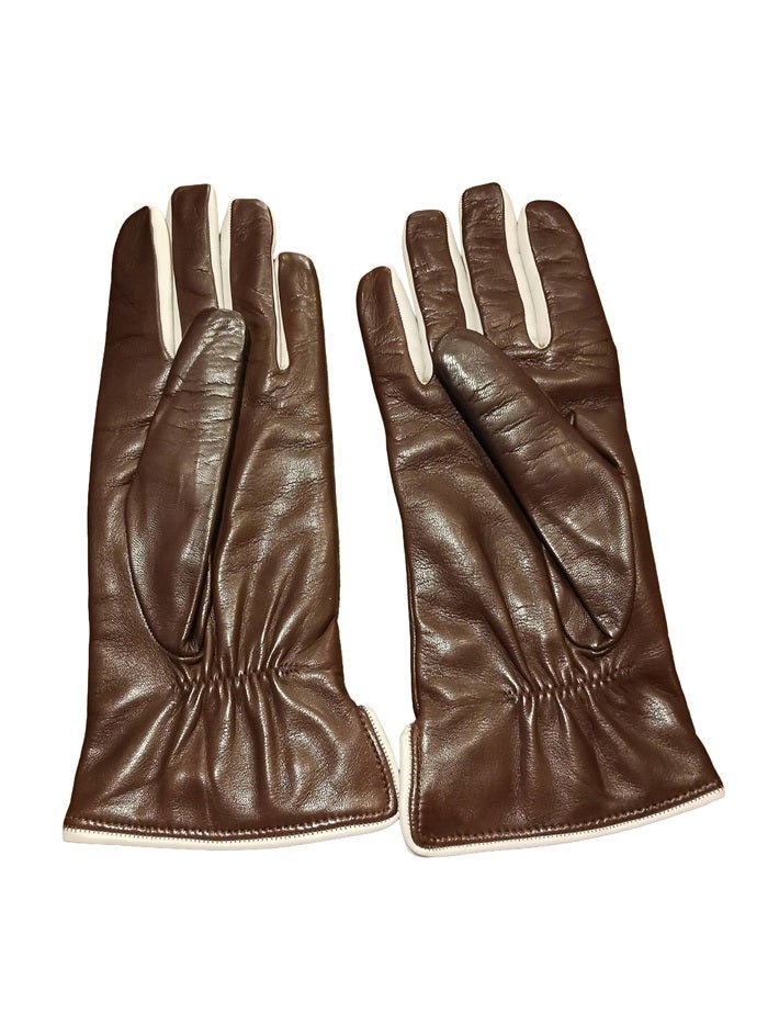 Guanto donna in pelle con bottoni laterali Pelletteria Allegrini Filippo G5534 marrone/beige - Pelletteria Allegrini