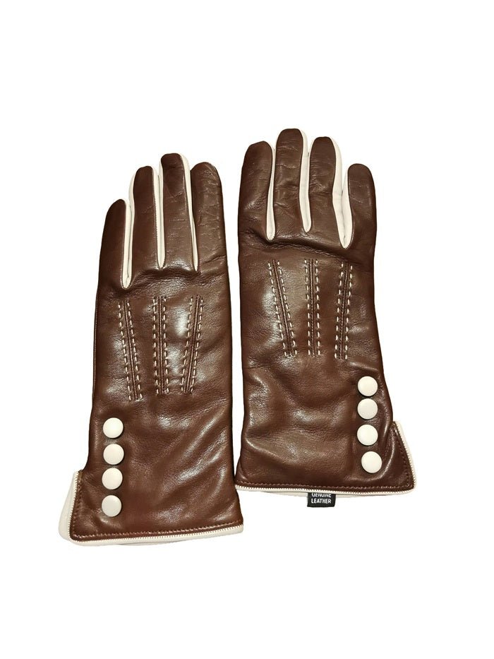 Guanto donna in pelle con bottoni laterali Pelletteria Allegrini Filippo G5534 marrone/beige - Pelletteria Allegrini