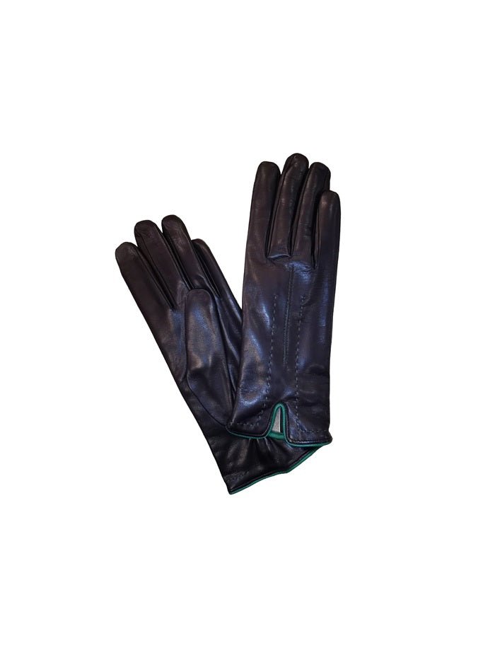Guanto donna in pelle con dettaglio cuciture Pelletteria Allegrini Filippo G4758 Blu/Verde - Pelletteria Allegrini