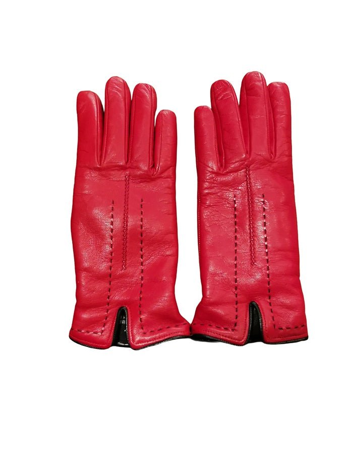 Guanto donna in pelle con dettaglio cuciture Pelletteria Allegrini Filippo G4758 rosso/nero - Pelletteria Allegrini