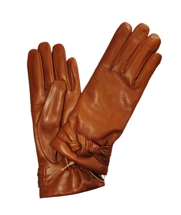 Guanto donna in pelle con dettaglio fiocco Pelletteria Allegrini Filippo G4908 tabacco - Pelletteria Allegrini