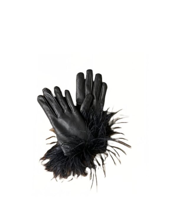 Guanto donna in pelle con dettaglio piume Pelletteria Allegrini Filippo G5521 nero - Pelletteria Allegrini