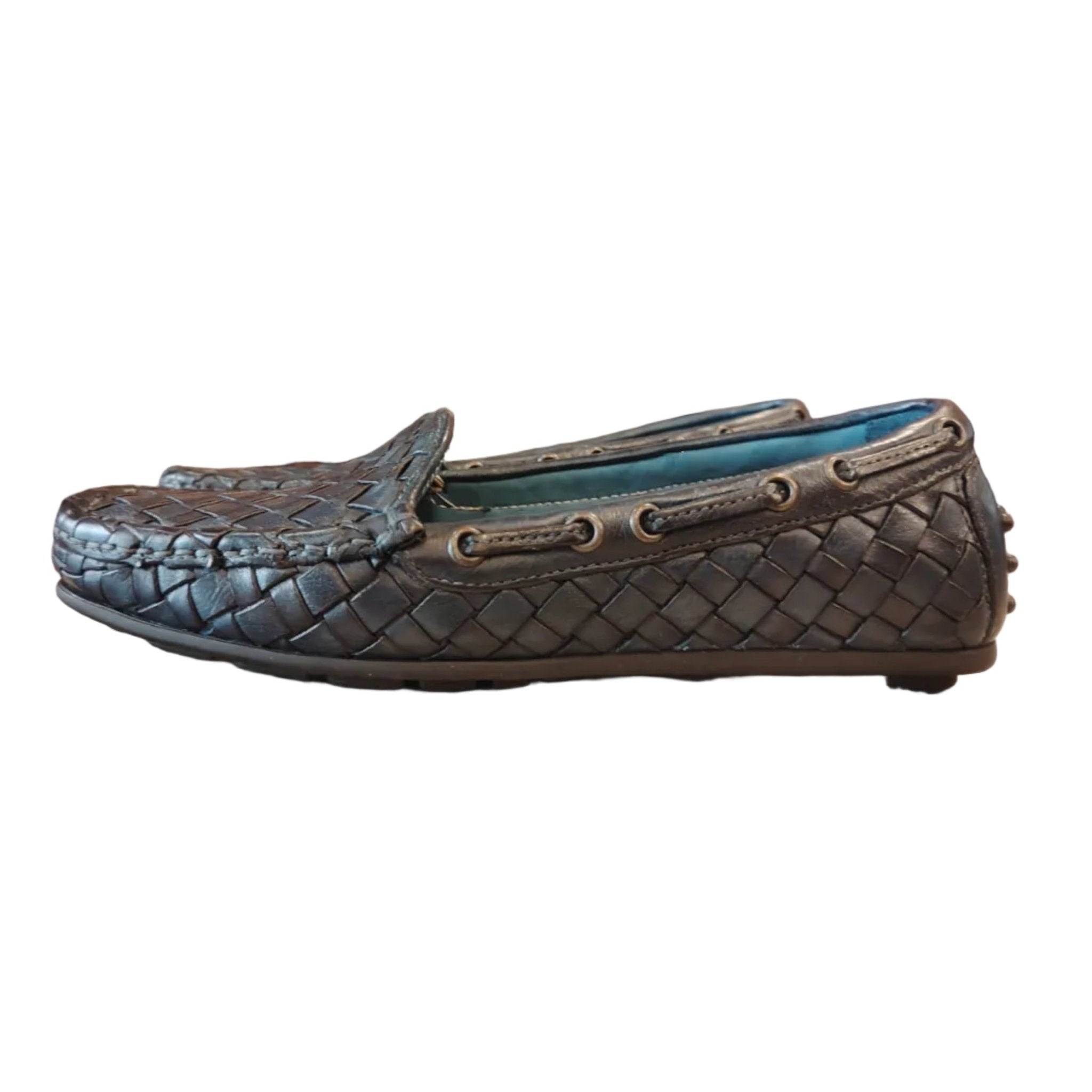 Mocassino intrecciato donna in pelle Pelletteria Allegrini Filippo D748 Indigo - Pelletteria Allegrini