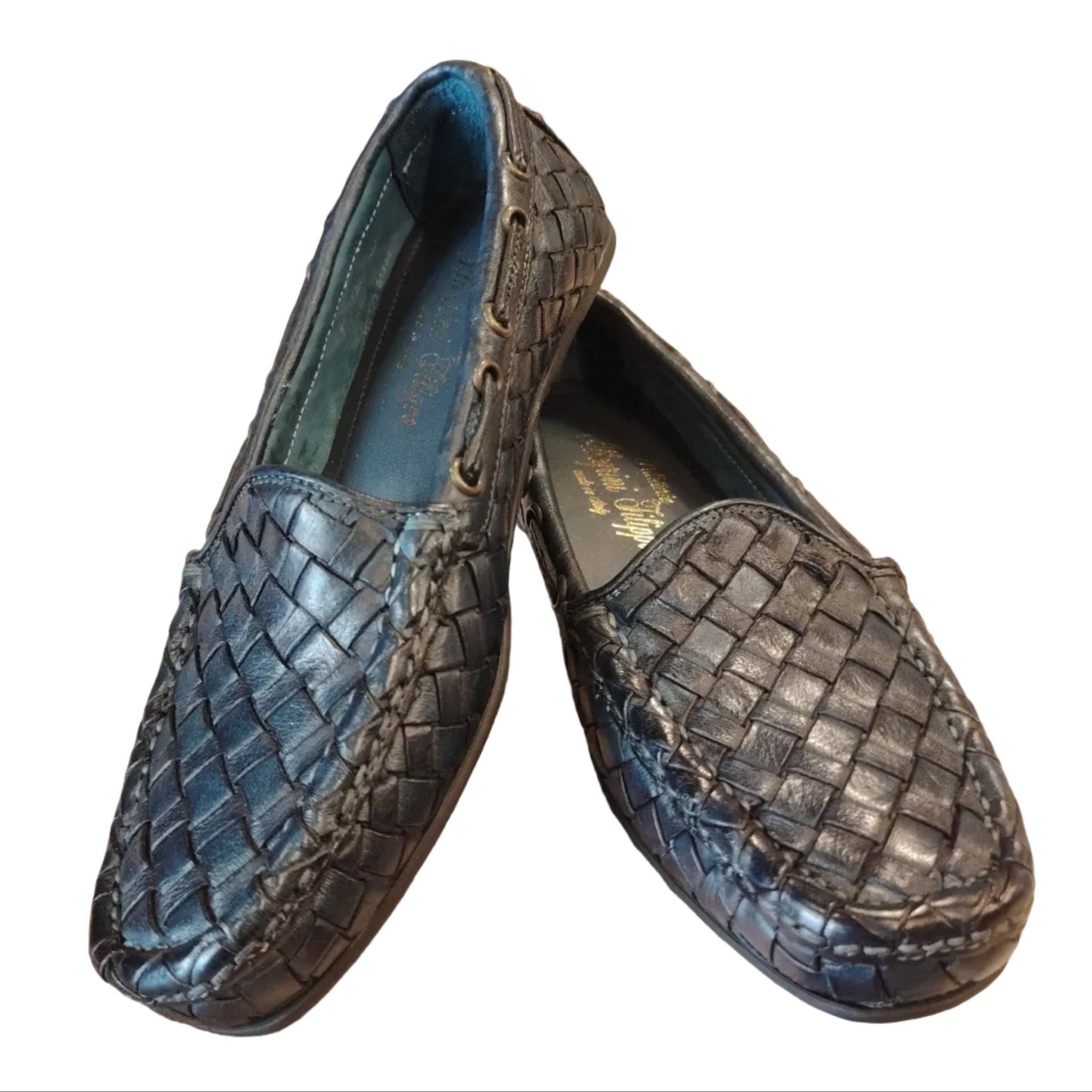 Mocassino intrecciato donna in pelle Pelletteria Allegrini Filippo D748 Indigo - Pelletteria Allegrini