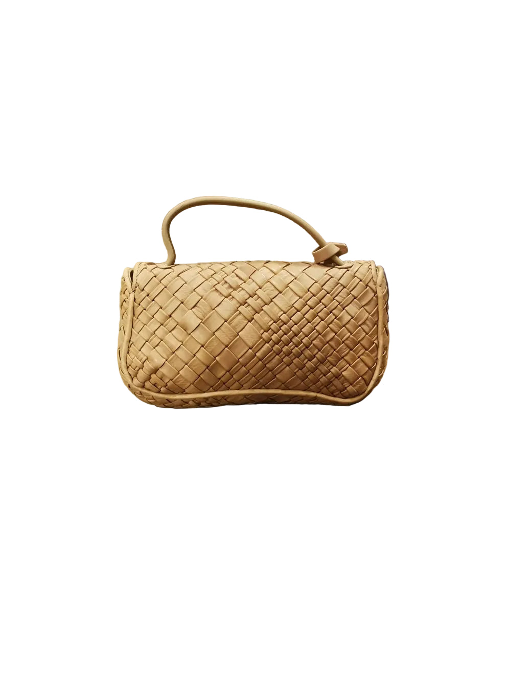 Pochette in pelle, realizzata con il classico intreccio di Visonà, con maniglia e tracolla.