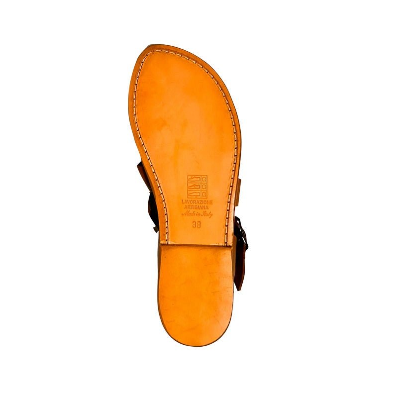 Sandali in cuoio incrociato donna con fibbia Pelletteria Allegrini Filippo 508D cuoio - Pelletteria Allegrini