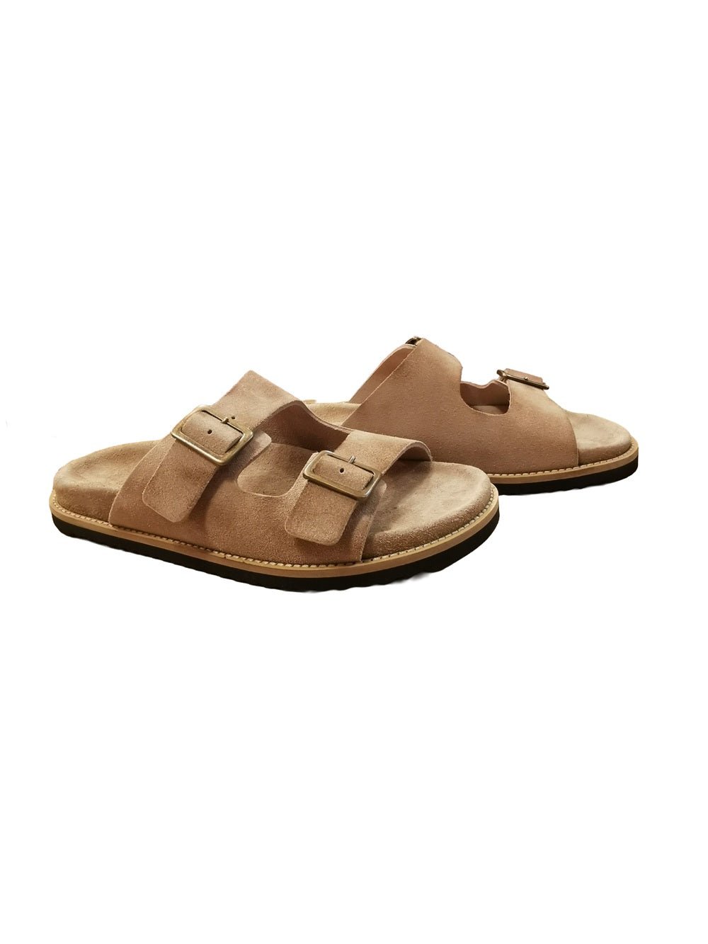 Sandalo con doppia fibbia da donna in nabuk invecchiato Pelletteria Allegrini Filippo W2511 Taupe - Pelletteria Allegrini
