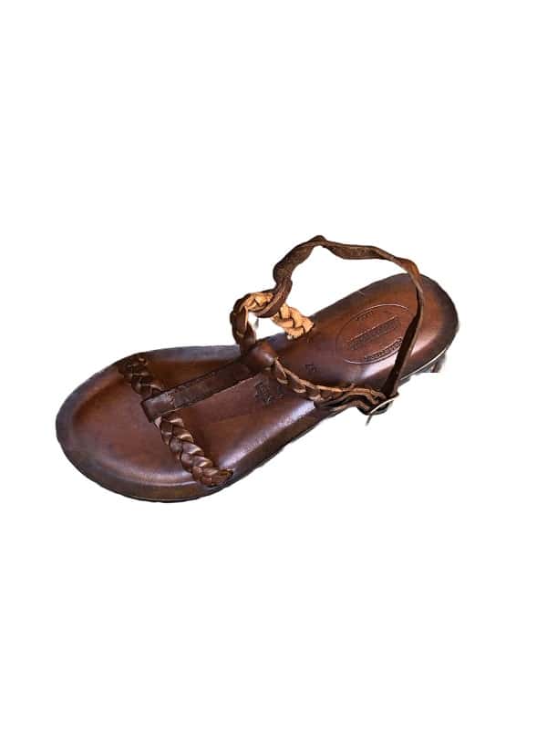 Sandalo con treccia in cuoio donna Pelletteria Allegrini Filippo W1220 marrone - Pelletteria Allegrini
