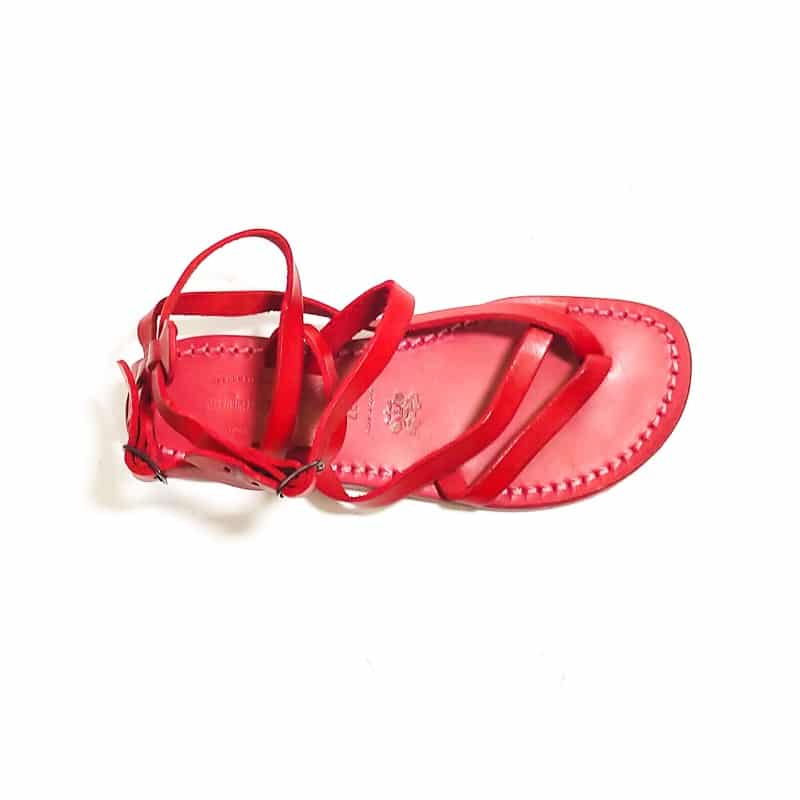 Sandalo in cuoio alla schiava donna con fibbie Pelletteria Allegrini Filippo 574D rosso - Pelletteria Allegrini